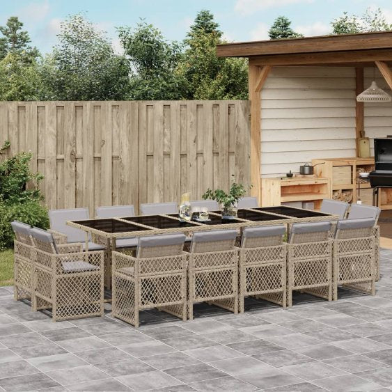 9-tlg. Garten-Essgruppe mit Kissen Schwarz Poly Rattan