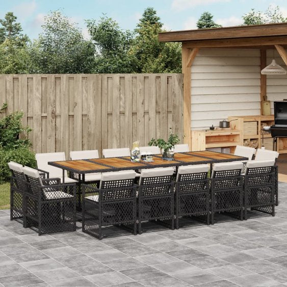 9-tlg. Garten-Essgruppe mit Kissen Schwarz Poly Rattan
