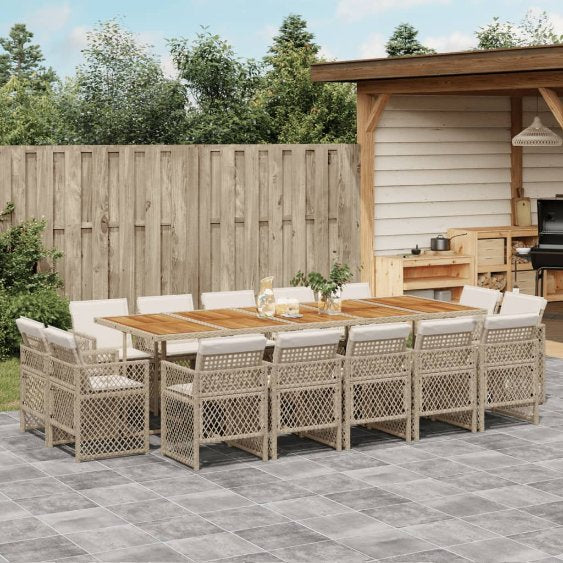 9-tlg. Garten-Essgruppe mit Kissen Schwarz Poly Rattan