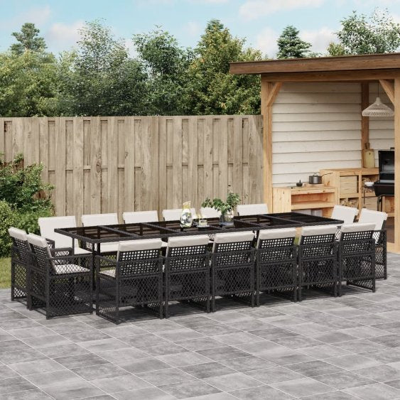 9-tlg. Garten-Essgruppe mit Kissen Schwarz Poly Rattan
