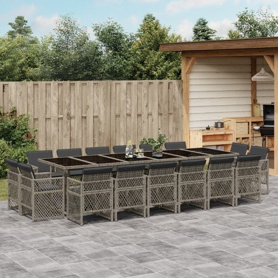 9-tlg. Garten-Essgruppe mit Kissen Schwarz Poly Rattan