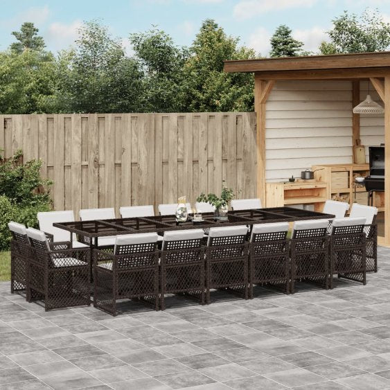 9-tlg. Garten-Essgruppe mit Kissen Schwarz Poly Rattan