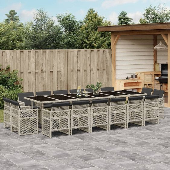 9-tlg. Garten-Essgruppe mit Kissen Schwarz Poly Rattan