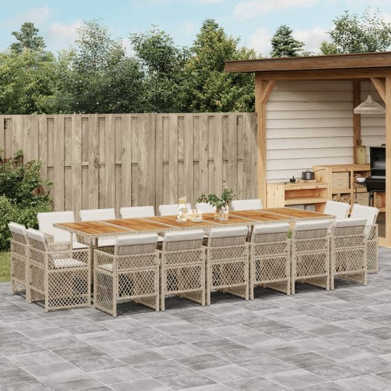 9-tlg. Garten-Essgruppe mit Kissen Schwarz Poly Rattan