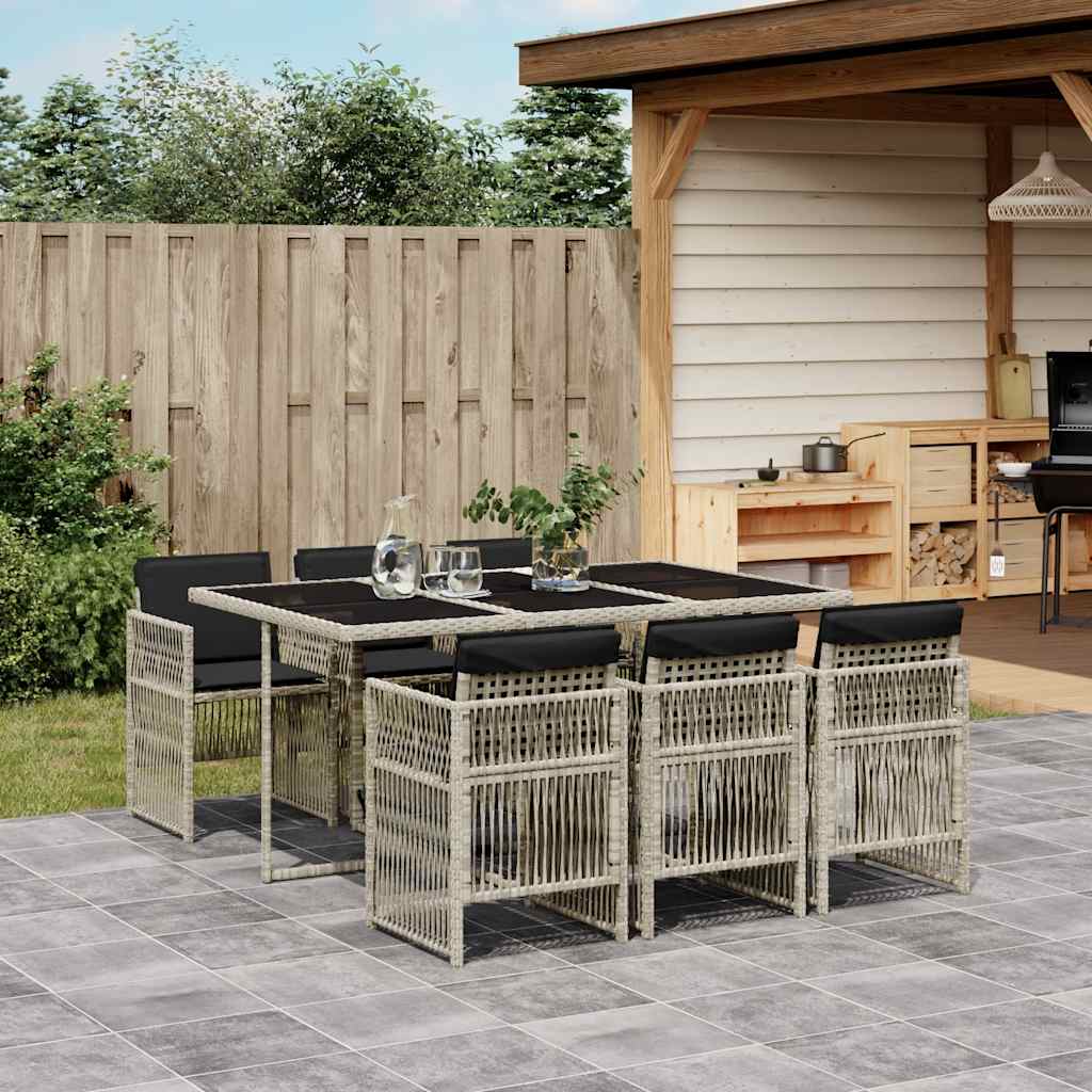 5-tlg. Garten-Essgruppe mit Kissen Schwarz Poly Rattan