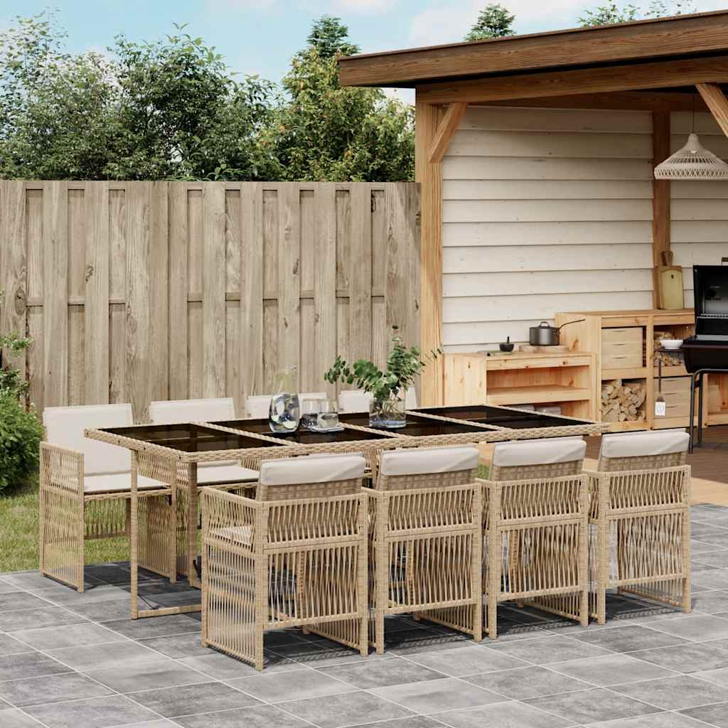 5-tlg. Garten-Essgruppe mit Kissen Schwarz Poly Rattan