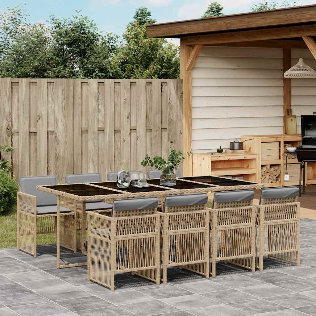 5-tlg. Garten-Essgruppe mit Kissen Schwarz Poly Rattan