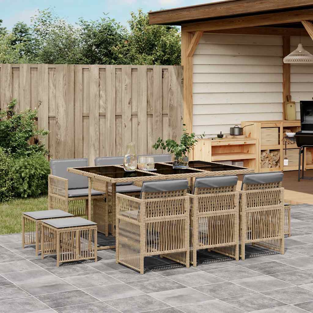 9-tlg. Garten-Essgruppe mit Kissen Schwarz Poly Rattan