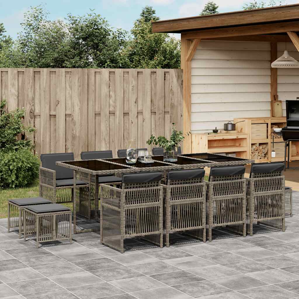 9-tlg. Garten-Essgruppe mit Kissen Schwarz Poly Rattan