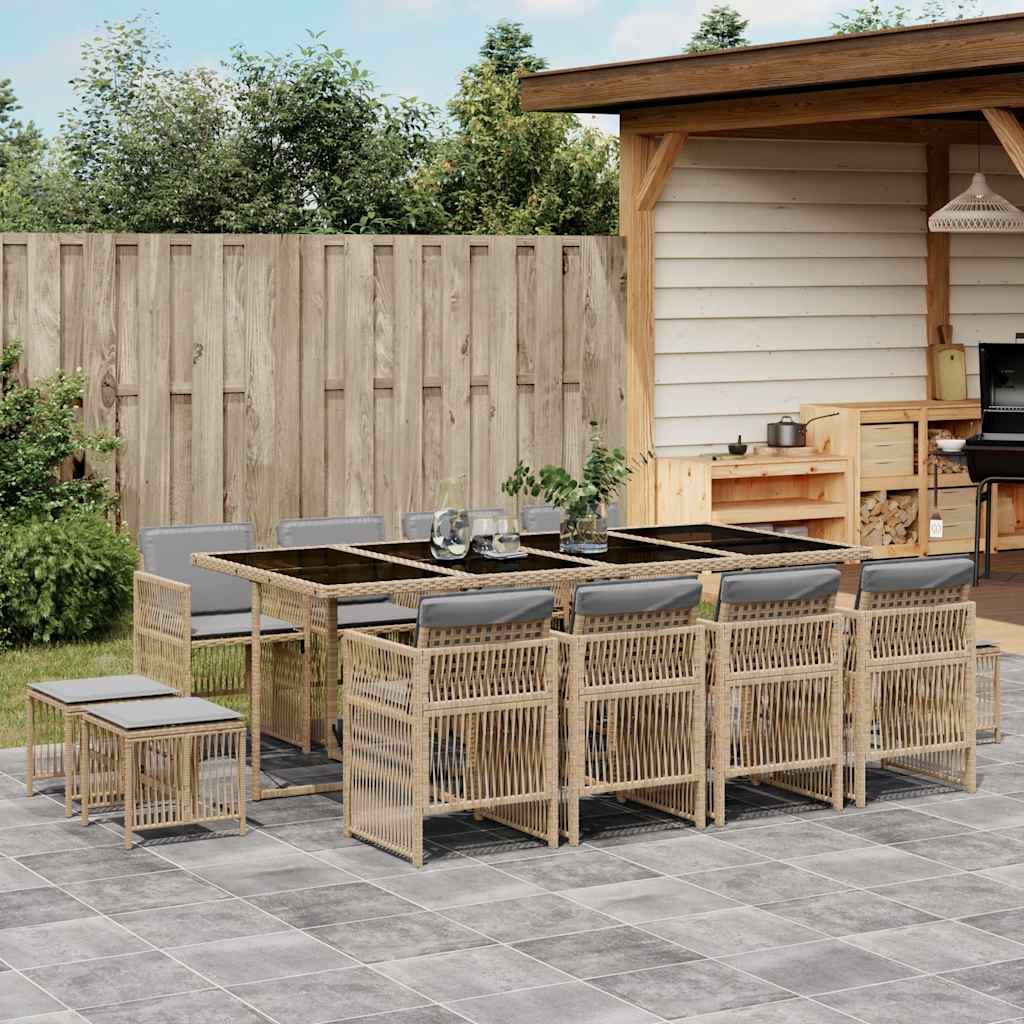 9-tlg. Garten-Essgruppe mit Kissen Schwarz Poly Rattan