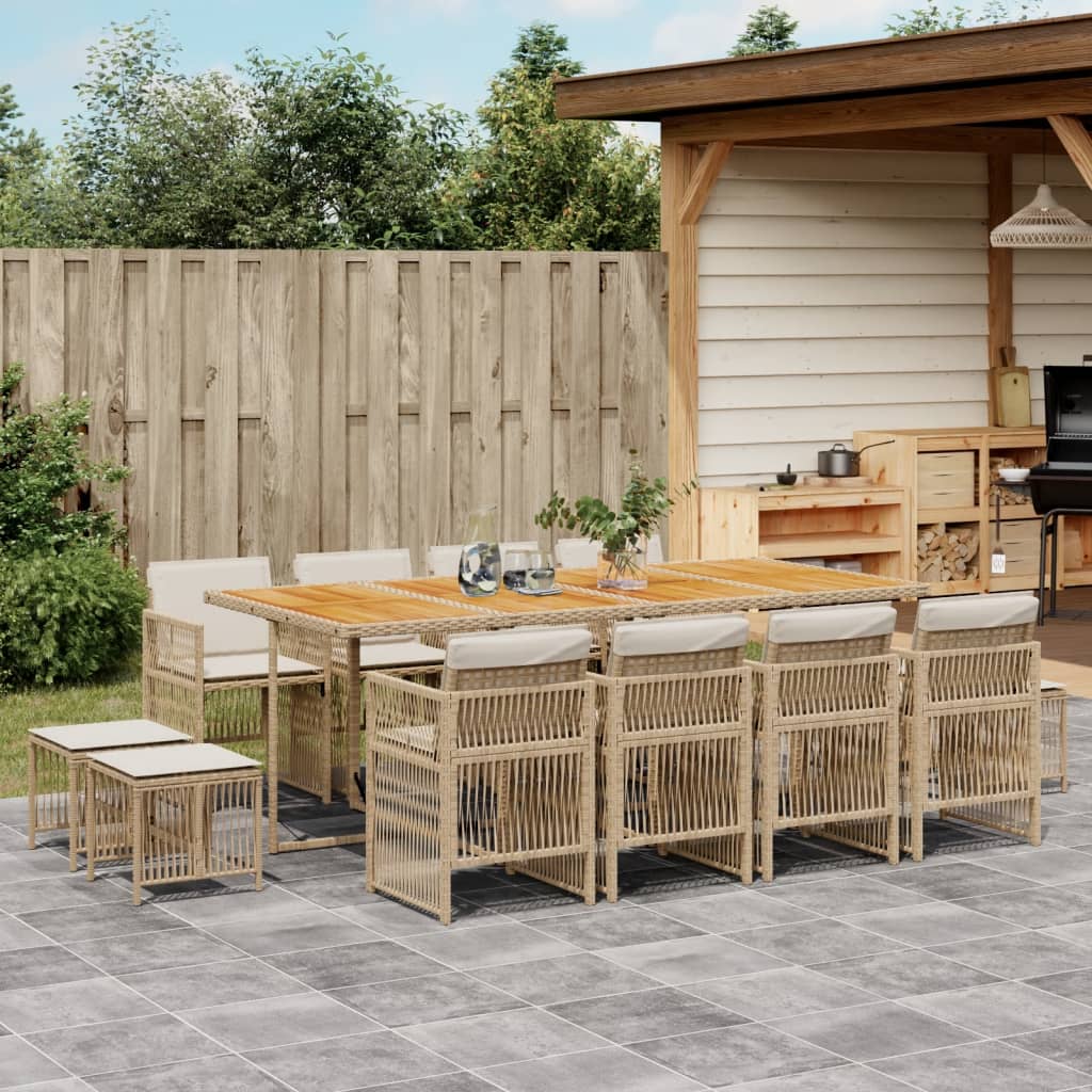 9-tlg. Garten-Essgruppe mit Kissen Schwarz Poly Rattan