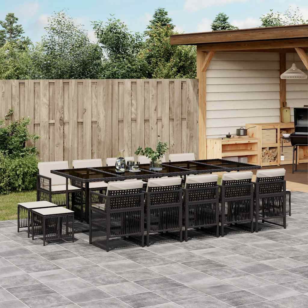 9-tlg. Garten-Essgruppe mit Kissen Schwarz Poly Rattan