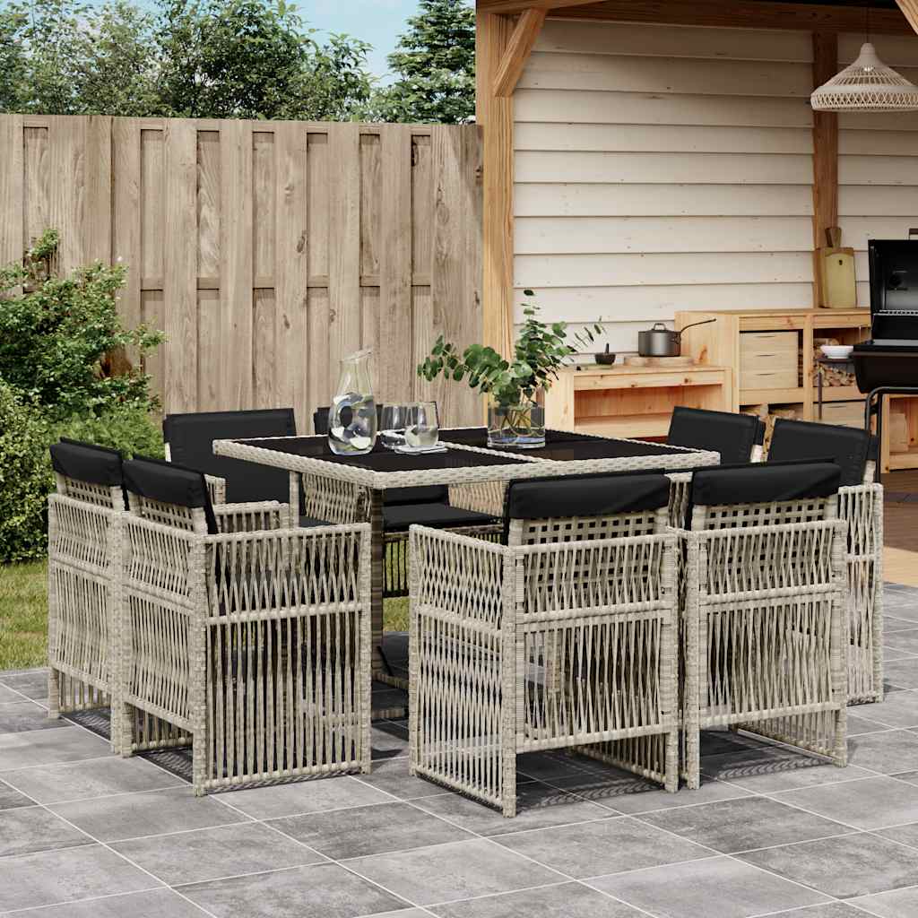 9-tlg. Garten-Essgruppe mit Kissen Schwarz Poly Rattan