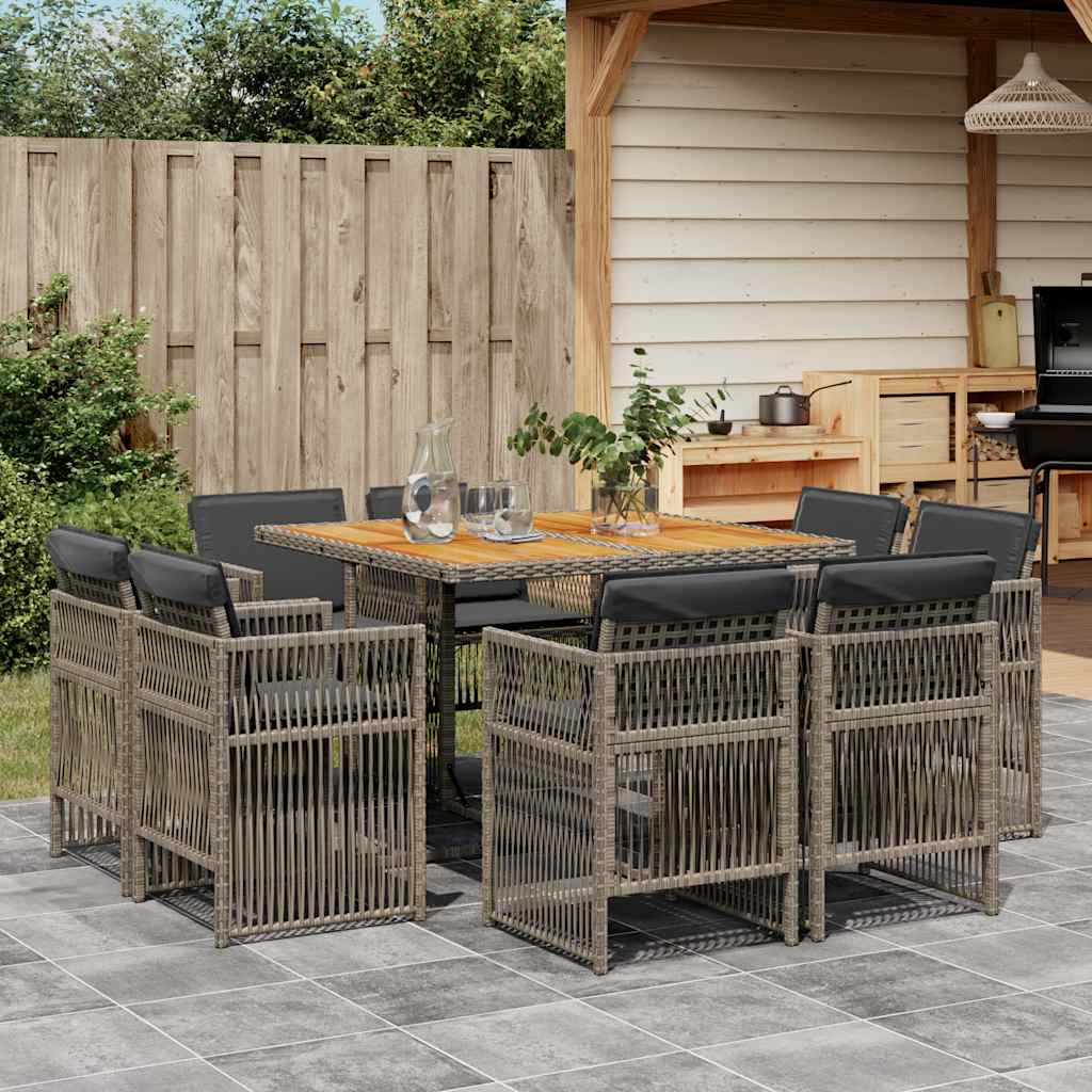 9-tlg. Garten-Essgruppe mit Kissen Schwarz Poly Rattan