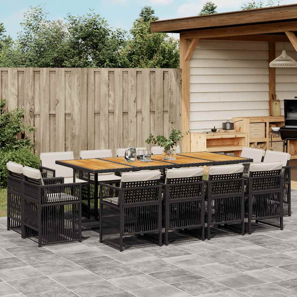 9-tlg. Garten-Essgruppe mit Kissen Schwarz Poly Rattan