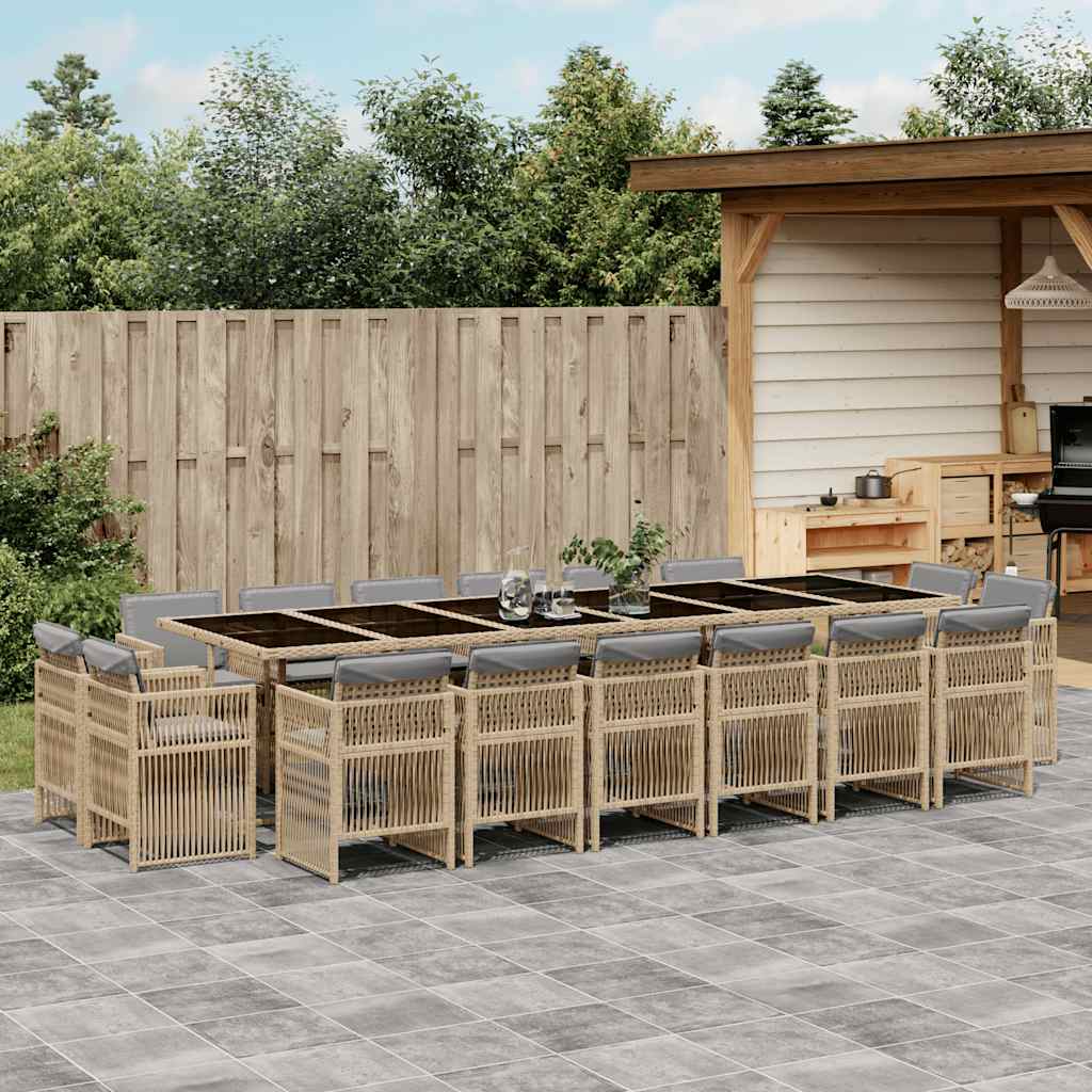 9-tlg. Garten-Essgruppe mit Kissen Schwarz Poly Rattan