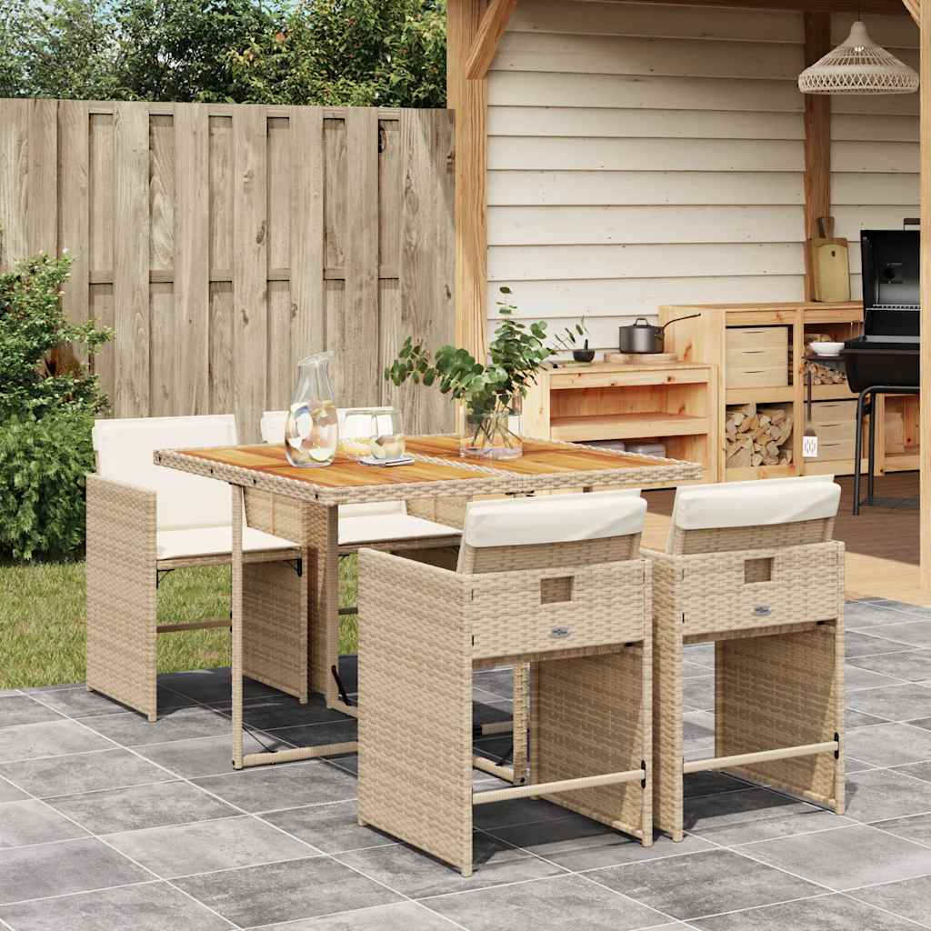 5-tlg. Garten-Essgruppe mit Kissen Schwarz Poly Rattan