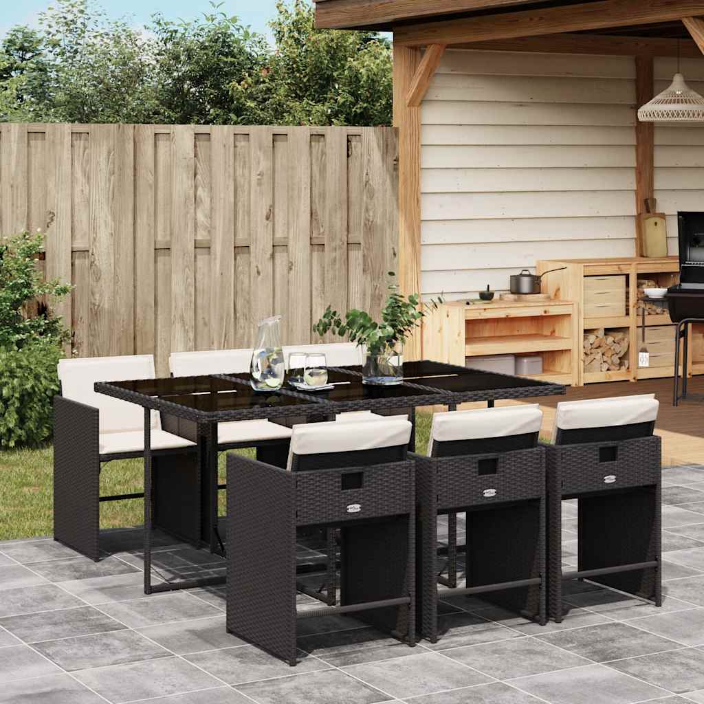 5-tlg. Garten-Essgruppe mit Kissen Schwarz Poly Rattan