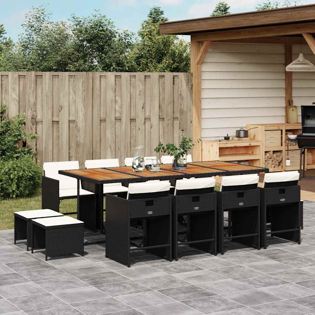 9-tlg. Garten-Essgruppe mit Kissen Schwarz Poly Rattan