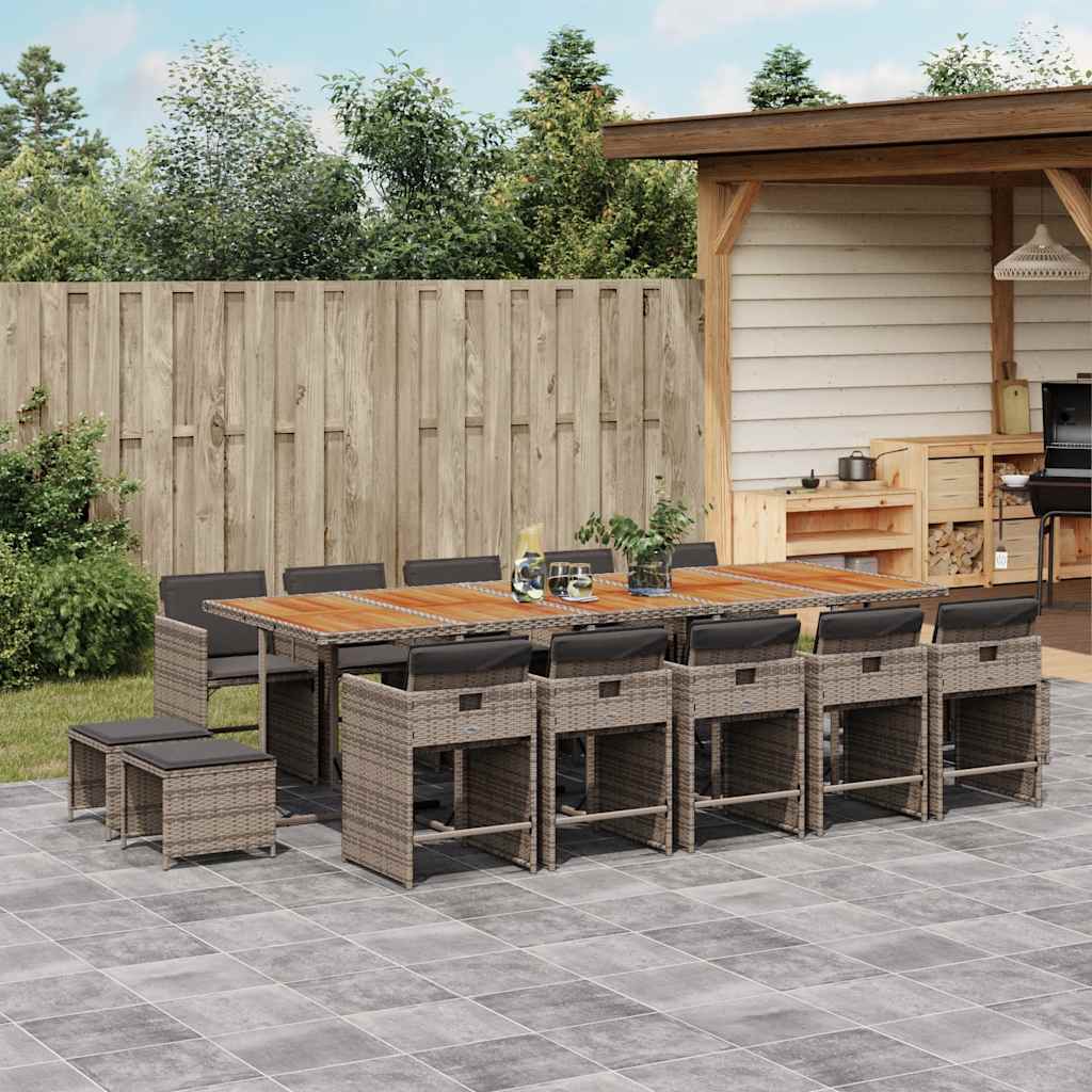 9-tlg. Garten-Essgruppe mit Kissen Schwarz Poly Rattan