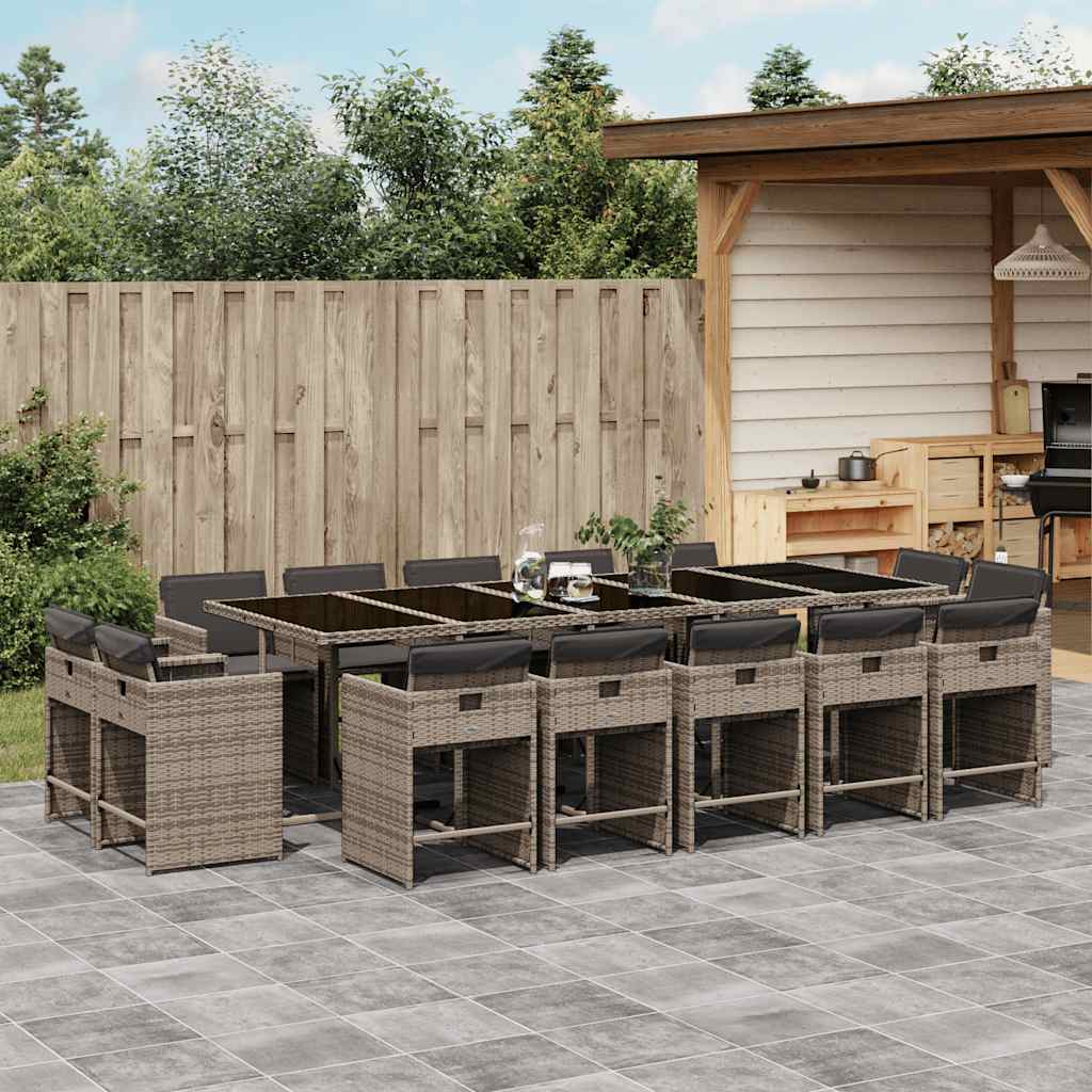 9-tlg. Garten-Essgruppe mit Kissen Schwarz Poly Rattan