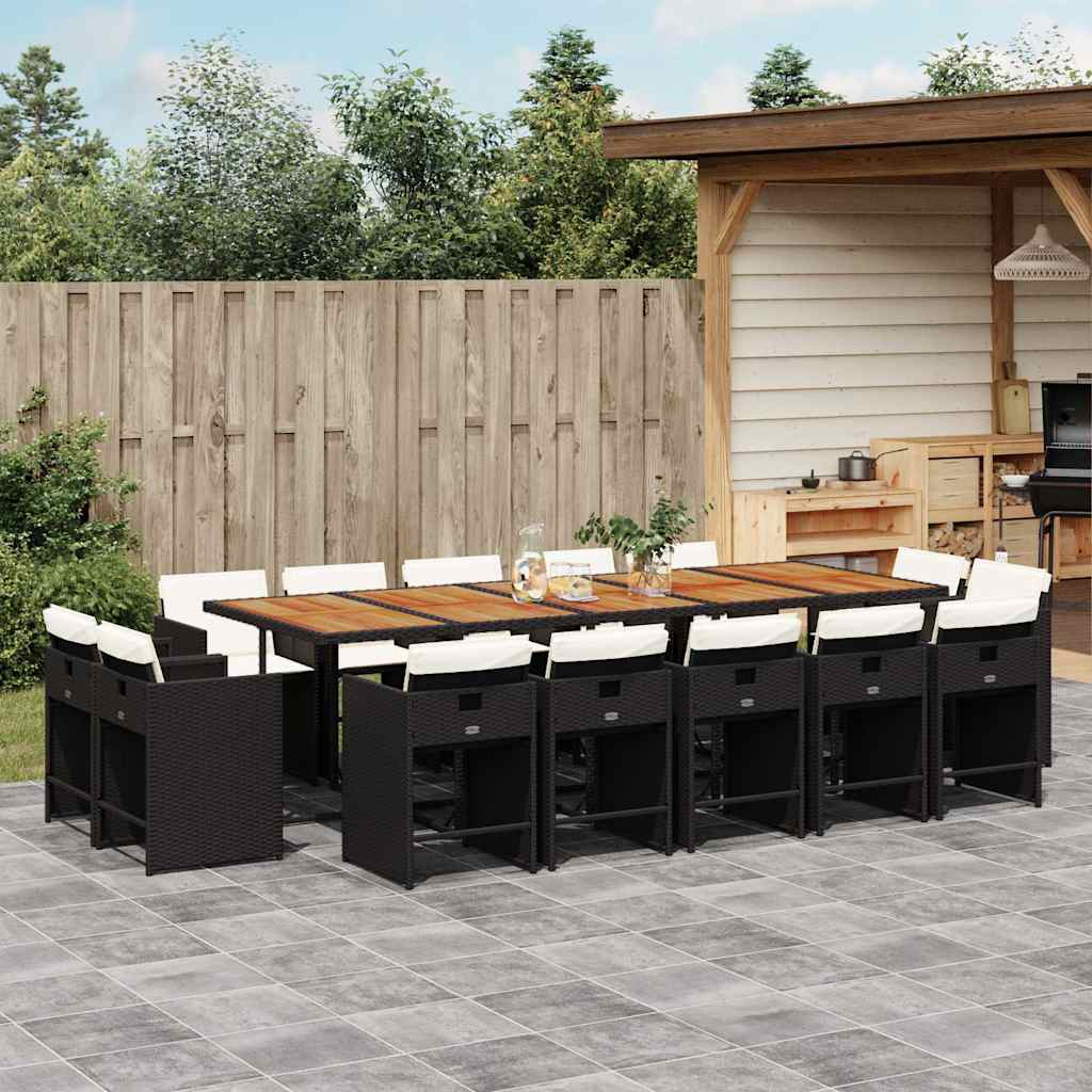 9-tlg. Garten-Essgruppe mit Kissen Schwarz Poly Rattan