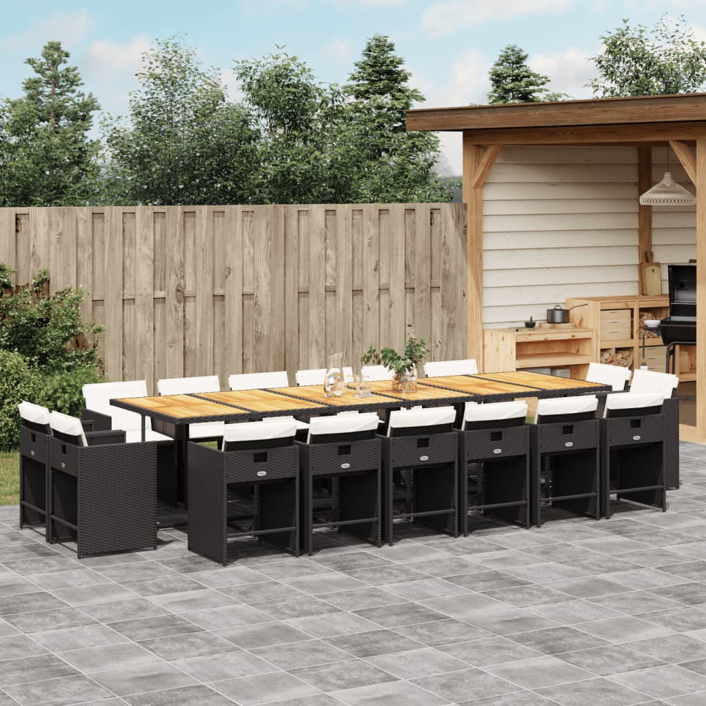 9-tlg. Garten-Essgruppe mit Kissen Schwarz Poly Rattan