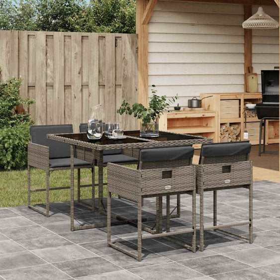 5-tlg. Garten-Essgruppe mit Kissen Schwarz Poly Rattan