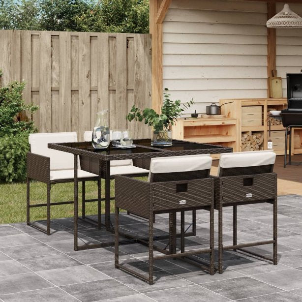 5-tlg. Garten-Essgruppe mit Kissen Schwarz Poly Rattan