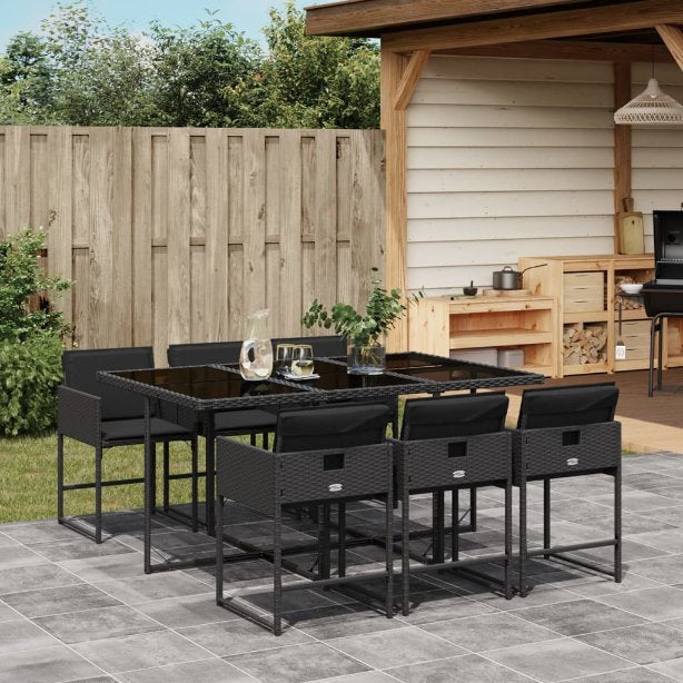 5-tlg. Garten-Essgruppe mit Kissen Schwarz Poly Rattan