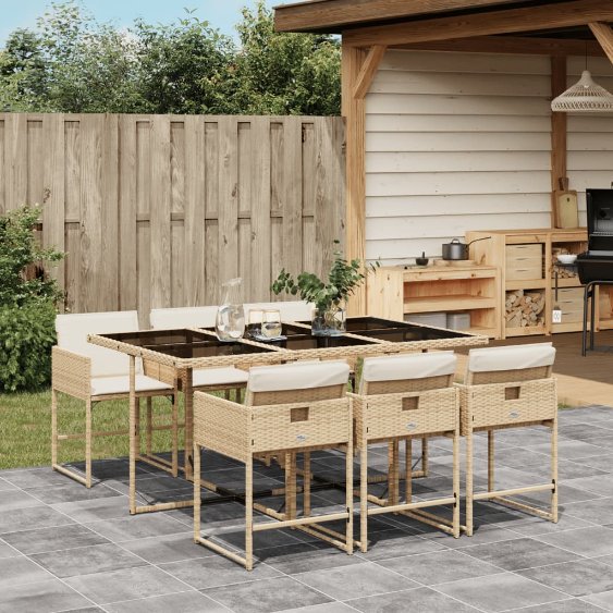 5-tlg. Garten-Essgruppe mit Kissen Schwarz Poly Rattan