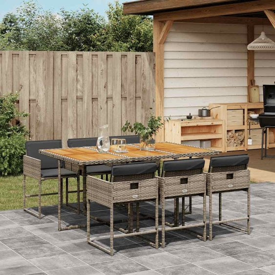 5-tlg. Garten-Essgruppe mit Kissen Schwarz Poly Rattan