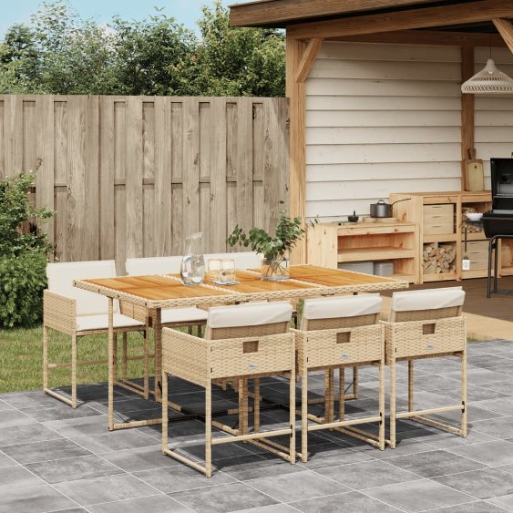 5-tlg. Garten-Essgruppe mit Kissen Schwarz Poly Rattan