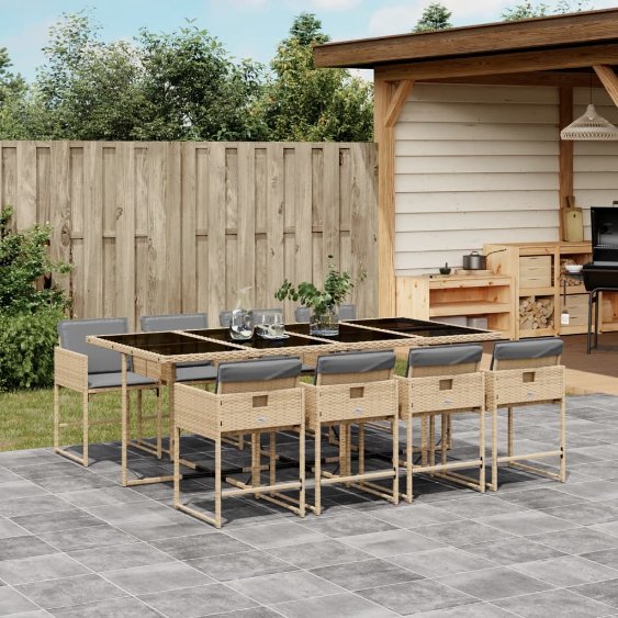 5-tlg. Garten-Essgruppe mit Kissen Schwarz Poly Rattan