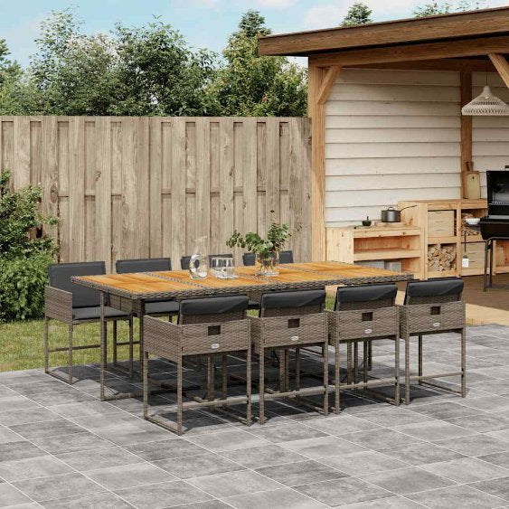 5-tlg. Garten-Essgruppe mit Kissen Schwarz Poly Rattan