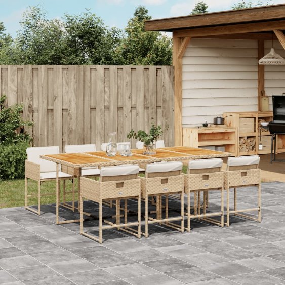 5-tlg. Garten-Essgruppe mit Kissen Schwarz Poly Rattan