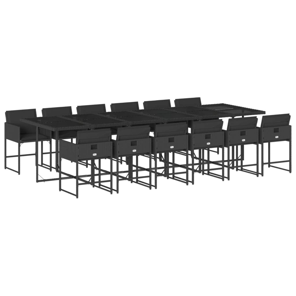 5-tlg. Garten-Essgruppe mit Kissen Schwarz Poly Rattan