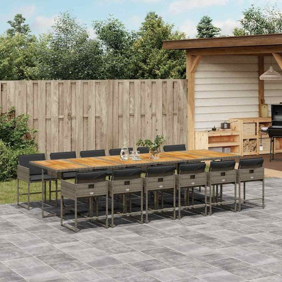 5-tlg. Garten-Essgruppe mit Kissen Schwarz Poly Rattan