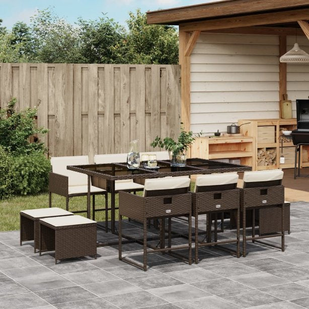 9-tlg. Garten-Essgruppe mit Kissen Schwarz Poly Rattan