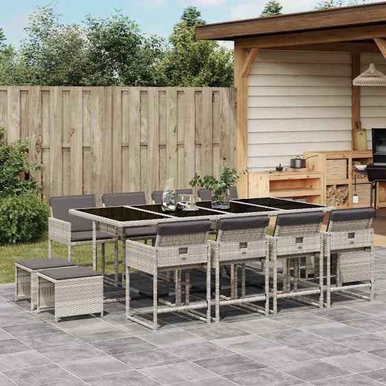 9-tlg. Garten-Essgruppe mit Kissen Schwarz Poly Rattan