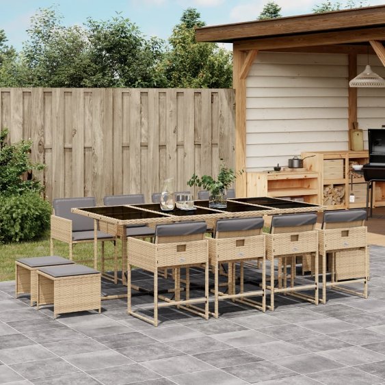 9-tlg. Garten-Essgruppe mit Kissen Schwarz Poly Rattan