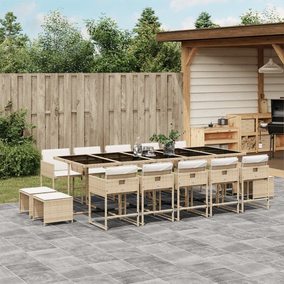 9-tlg. Garten-Essgruppe mit Kissen Schwarz Poly Rattan