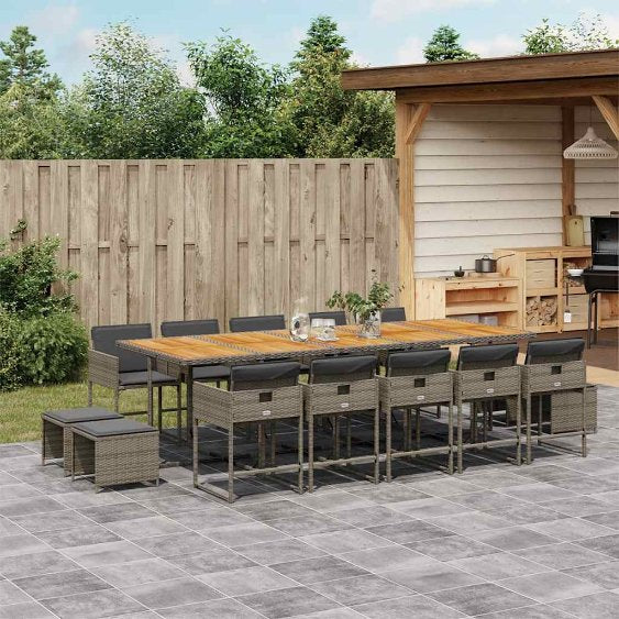 9-tlg. Garten-Essgruppe mit Kissen Schwarz Poly Rattan