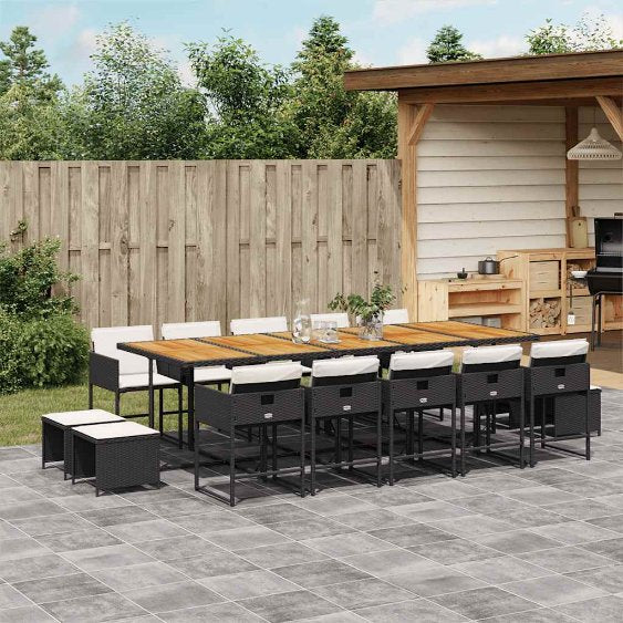 9-tlg. Garten-Essgruppe mit Kissen Schwarz Poly Rattan