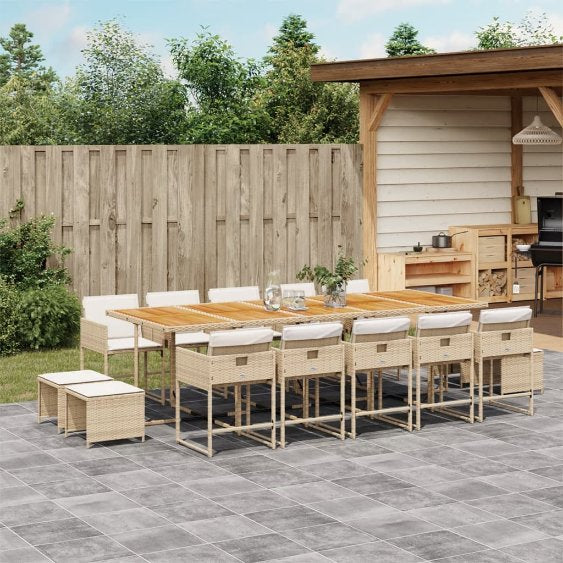 9-tlg. Garten-Essgruppe mit Kissen Schwarz Poly Rattan