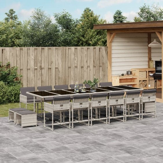 9-tlg. Garten-Essgruppe mit Kissen Schwarz Poly Rattan