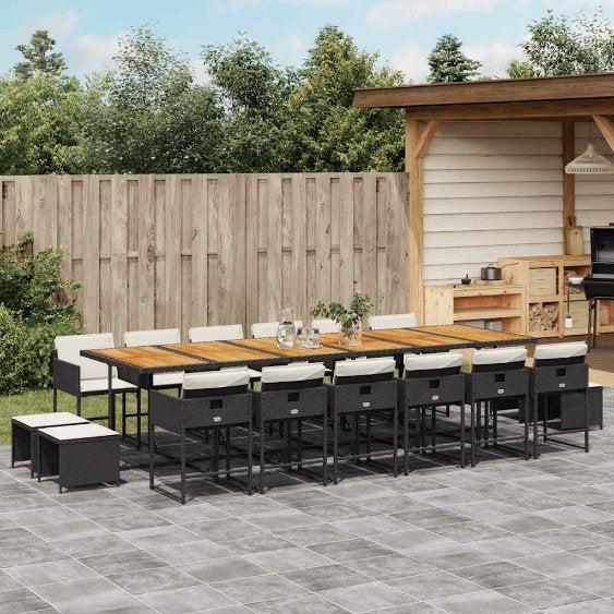 9-tlg. Garten-Essgruppe mit Kissen Schwarz Poly Rattan