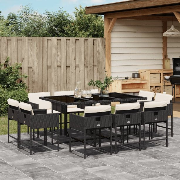 9-tlg. Garten-Essgruppe mit Kissen Schwarz Poly Rattan