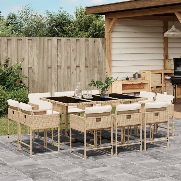 9-tlg. Garten-Essgruppe mit Kissen Schwarz Poly Rattan