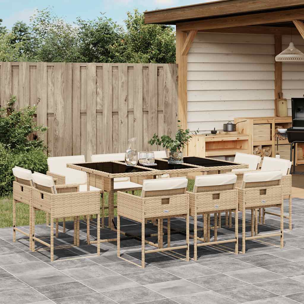 9-tlg. Garten-Essgruppe mit Kissen Schwarz Poly Rattan